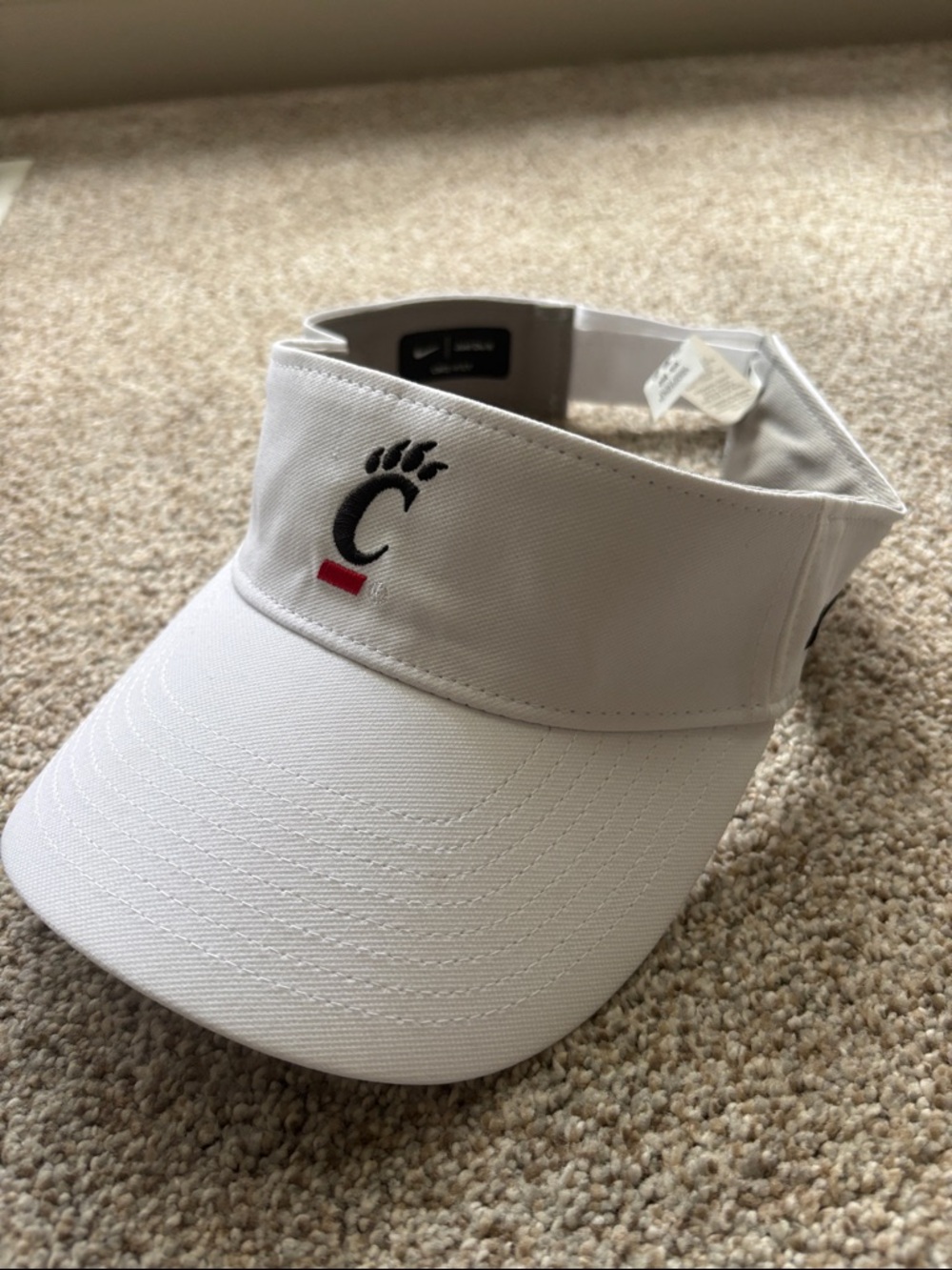 Nike White Dri-FIT University of Cincinnati Adjustable Visor with Black Logo